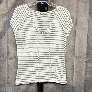 Lucky Brand White and Gray Striped Short Sleeve Top